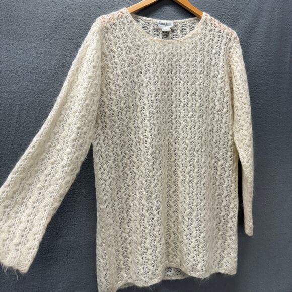 Neiman Marcus Sweater Womens Medium Cream Open Knit Fuzzy Kid Mohair Vintage - Picture 3 of 8